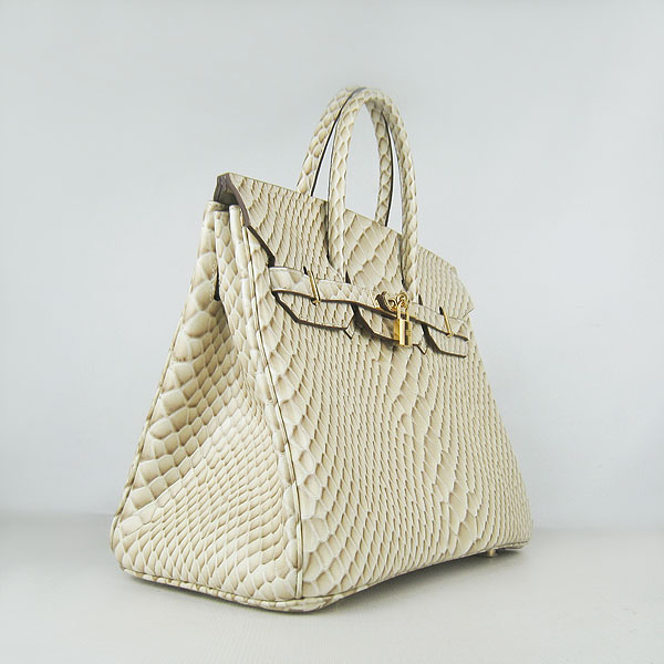 High Quality Fake Hermes Birkin 35CM Fish Veins Leather Bag Beige 6089 - Click Image to Close